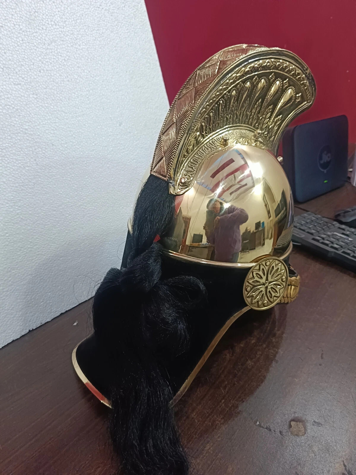 French Cuirassier Officer’s Helmet Napoleon Style Brass Helmet W/ Plume Brass
