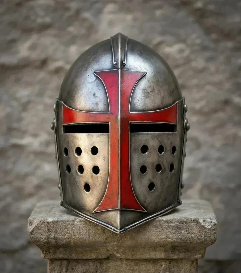 Templar Crusader Helmet Knight Templar Red Cross Armor Wearable Steel