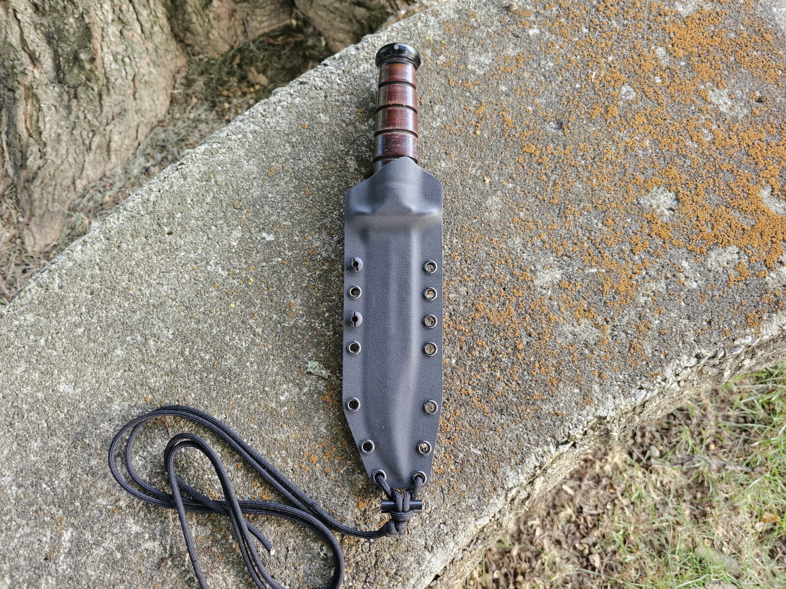 KA-BAR USMC Custom Kydex Sheath, PANCAKE, DANGLER, Mini Firesteel, Paracord(Blk)
