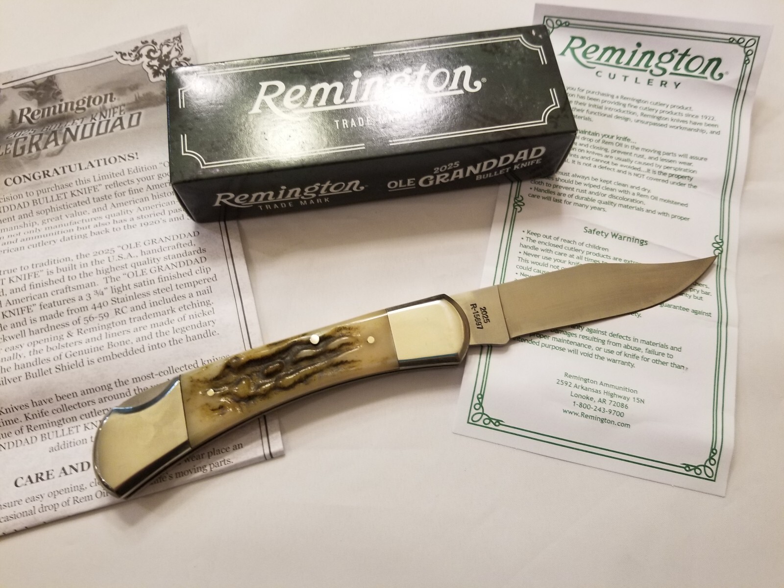 REMINGTON 2025 BULLET KNIFE – OLE GRANDDAD BULLET KNIFE #R1105 – NIB – USA MADE