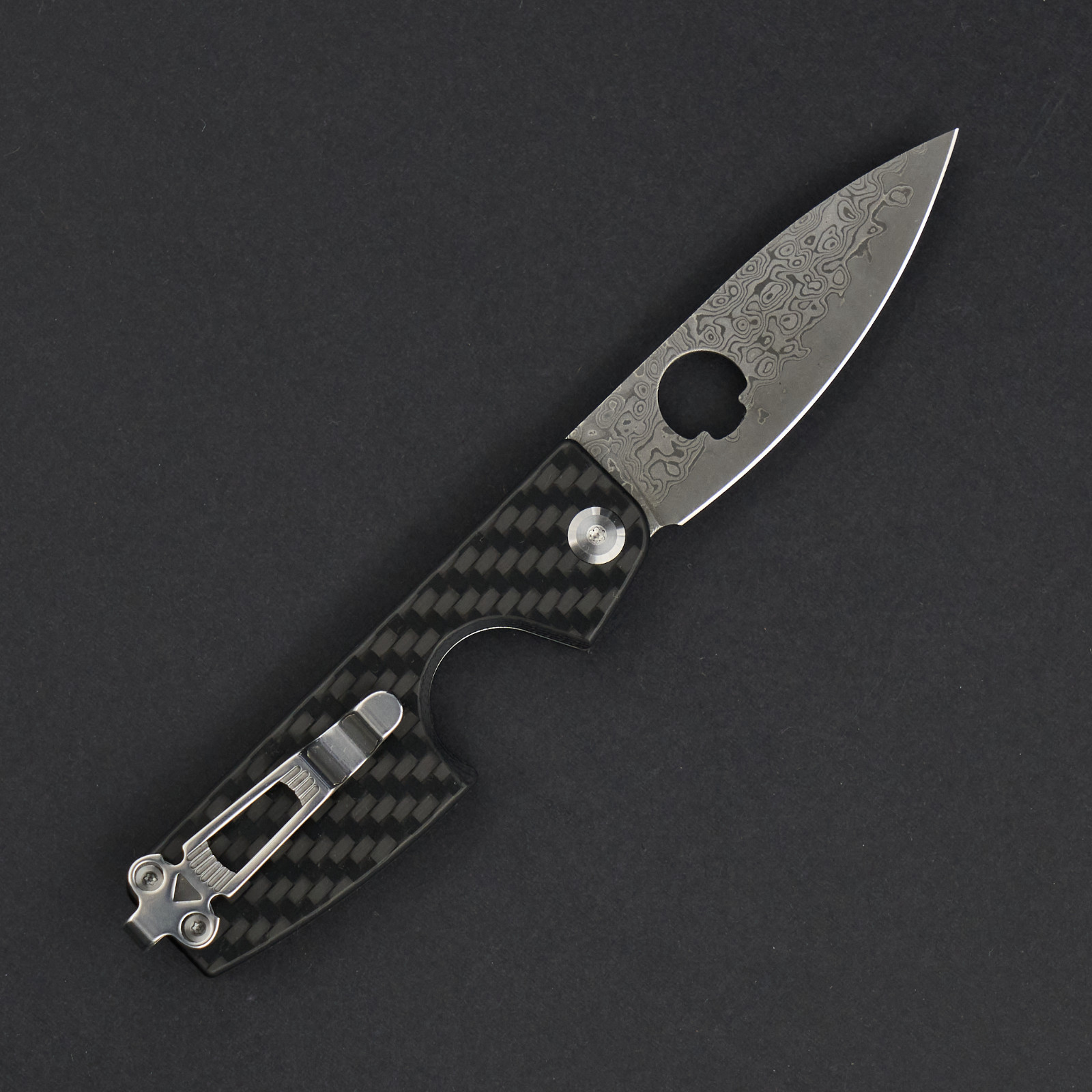 Daggerr Knives Cigar Folding Knife 2.75 Damascus Steel Blade Carbon Fiber Handle