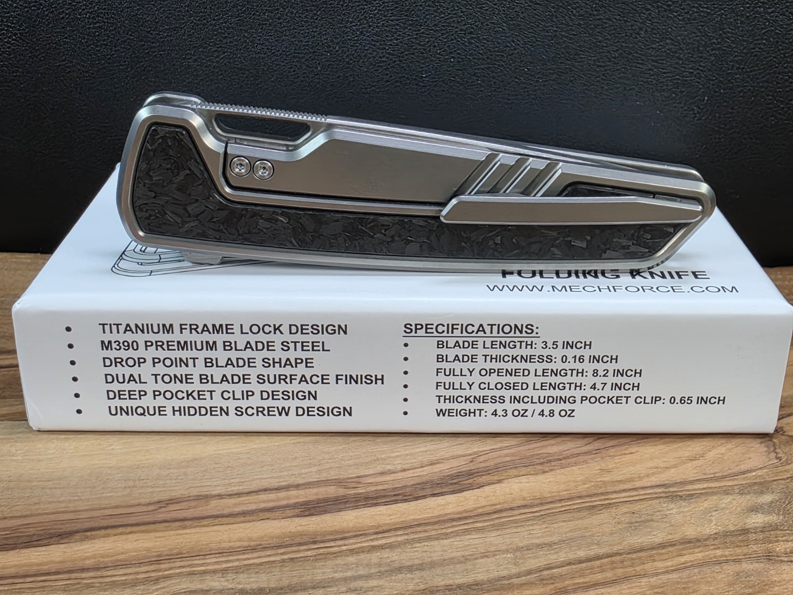 Mechforce Knives M1 Titanium/CF Handle & Bohler M390 Blade Folding Knife #41 NIB