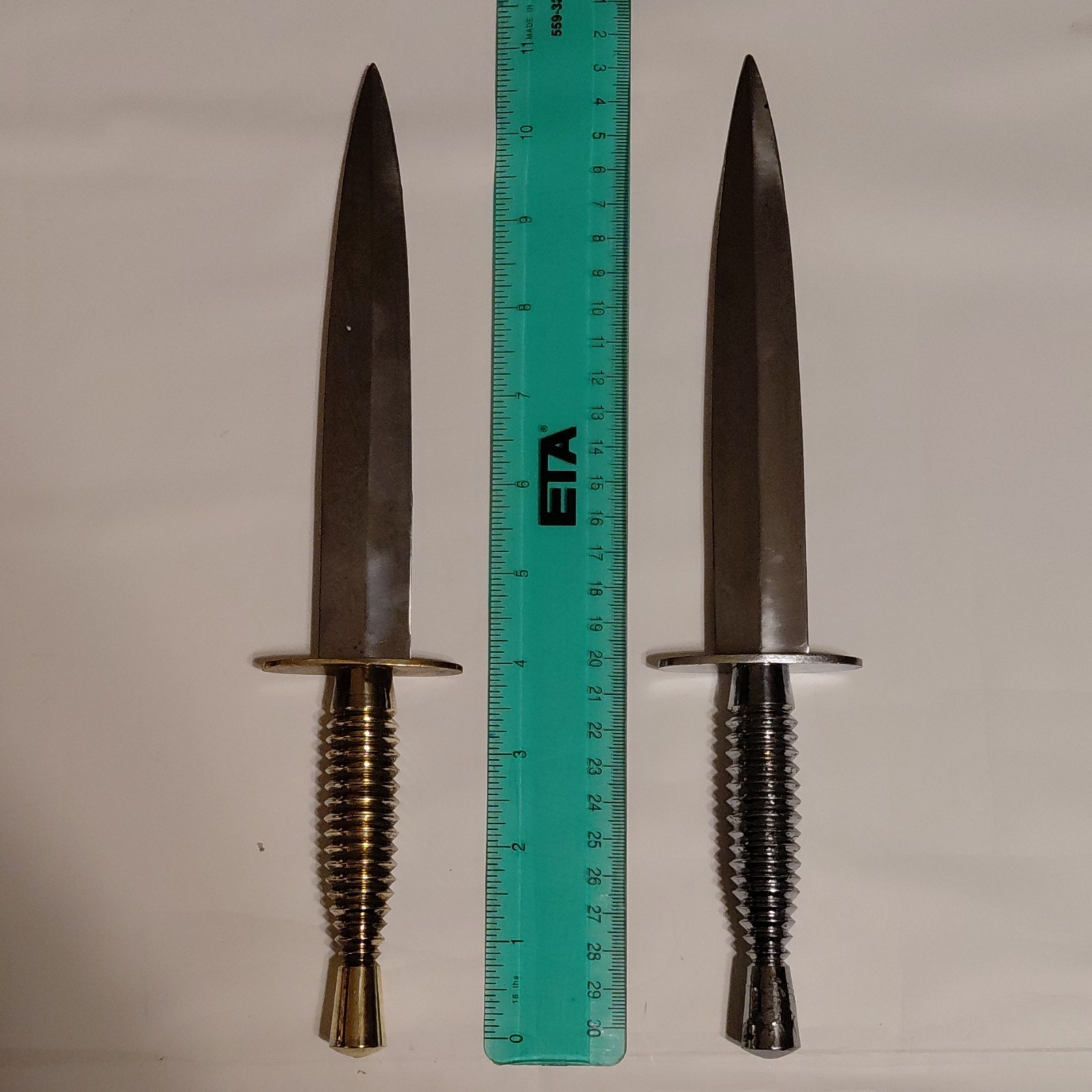 Pair Combat Fixed Blade Knives Stainless Pakistan Metal Spear Point Over 5in
