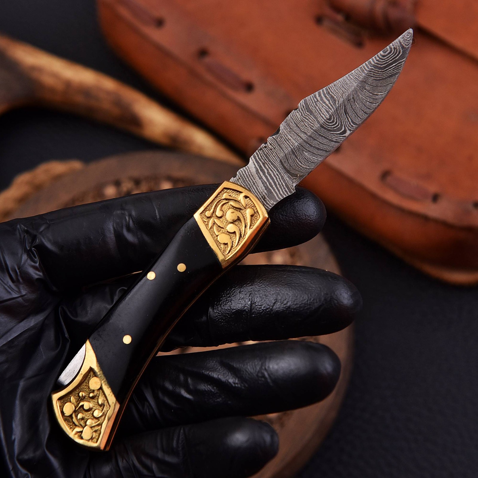 Hand Forged Damascus Steel Blade Backlock Folding Pocket Knife Hunting EDC