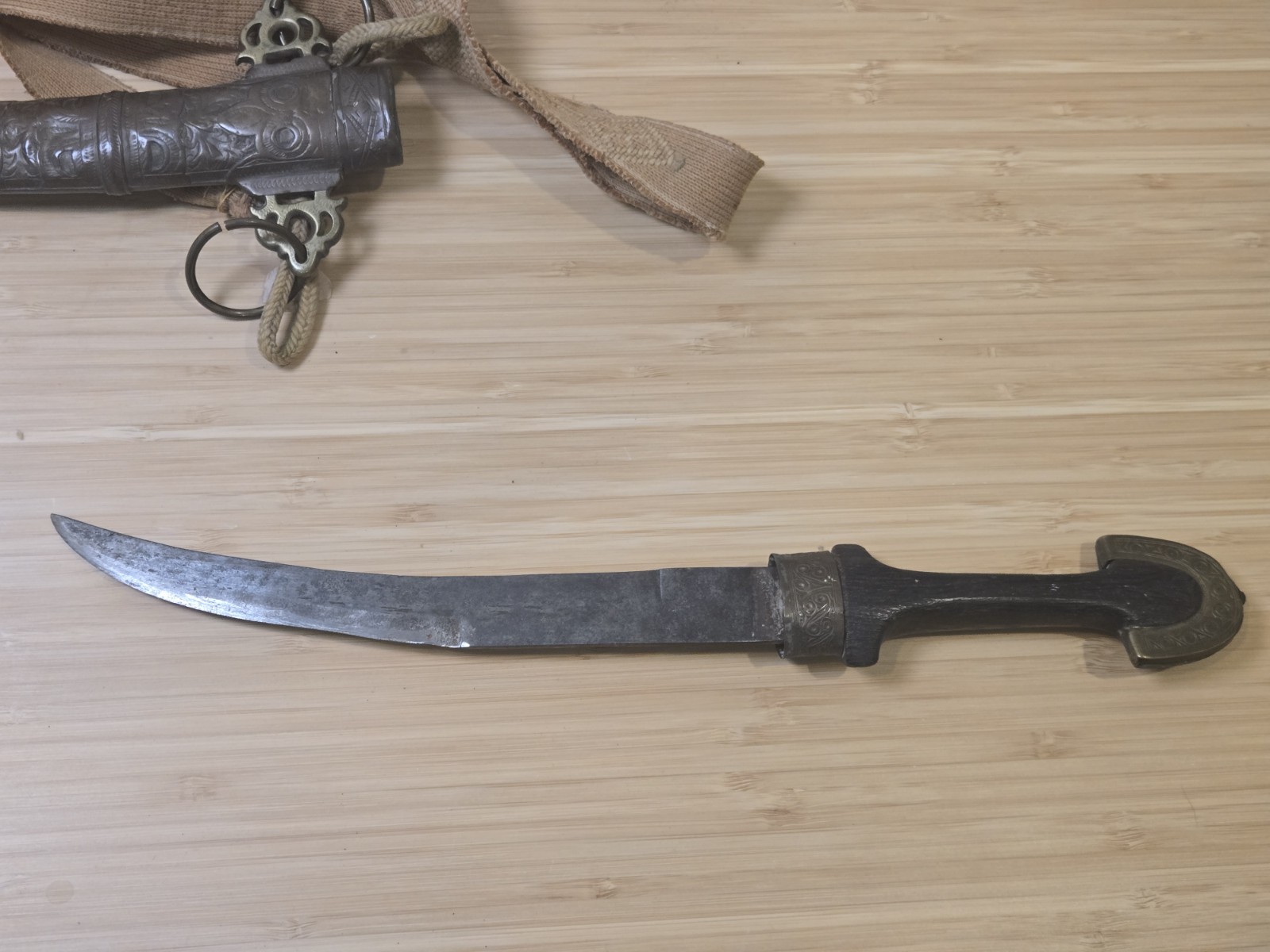 Antique Wood and Brass Dagger Knife Khanjar Islamic Middle Eastern 19th Century