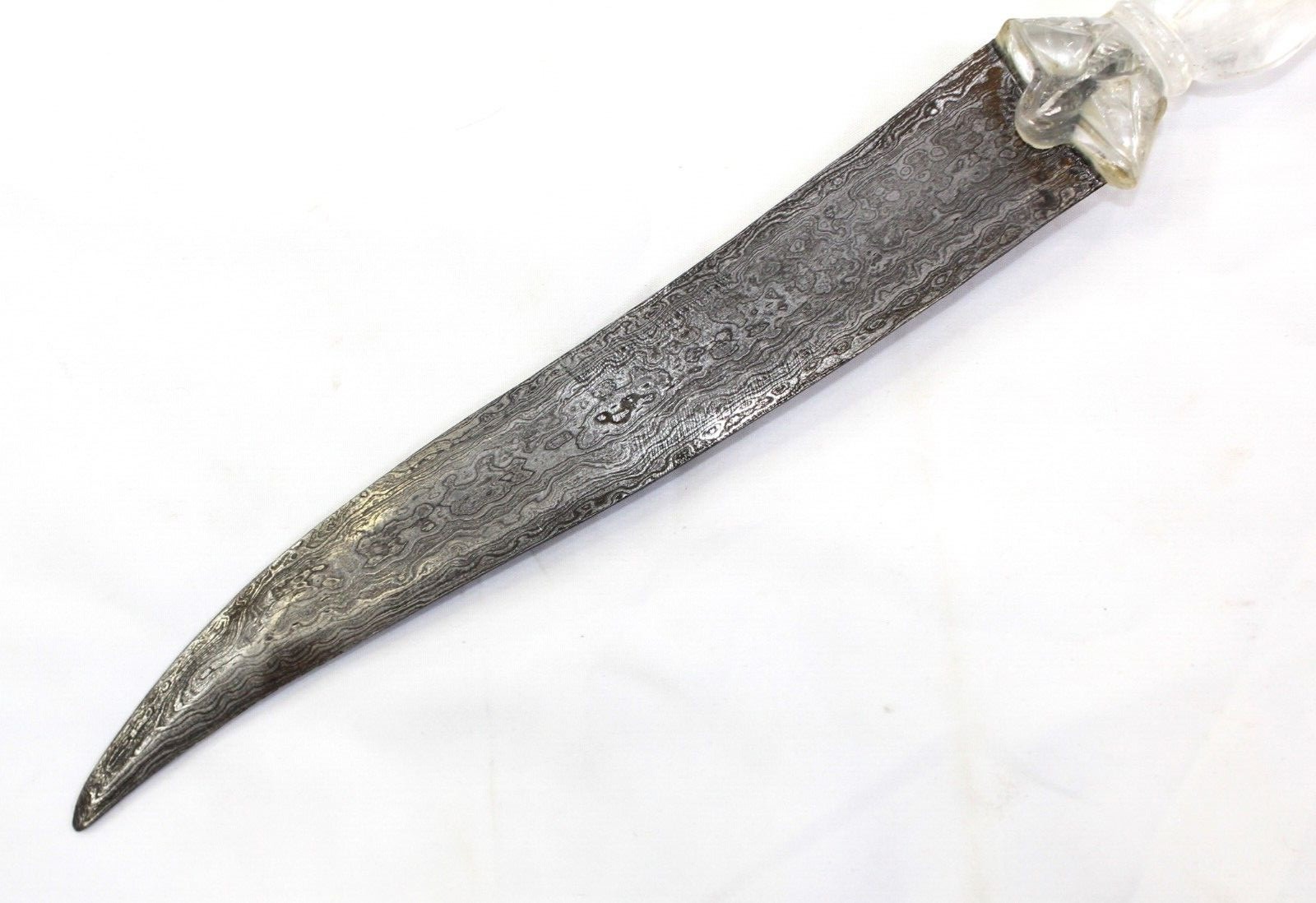 Dagger Gold Koftgari Work Damascus Steel Blade Natural Crystal Stone Handle j446