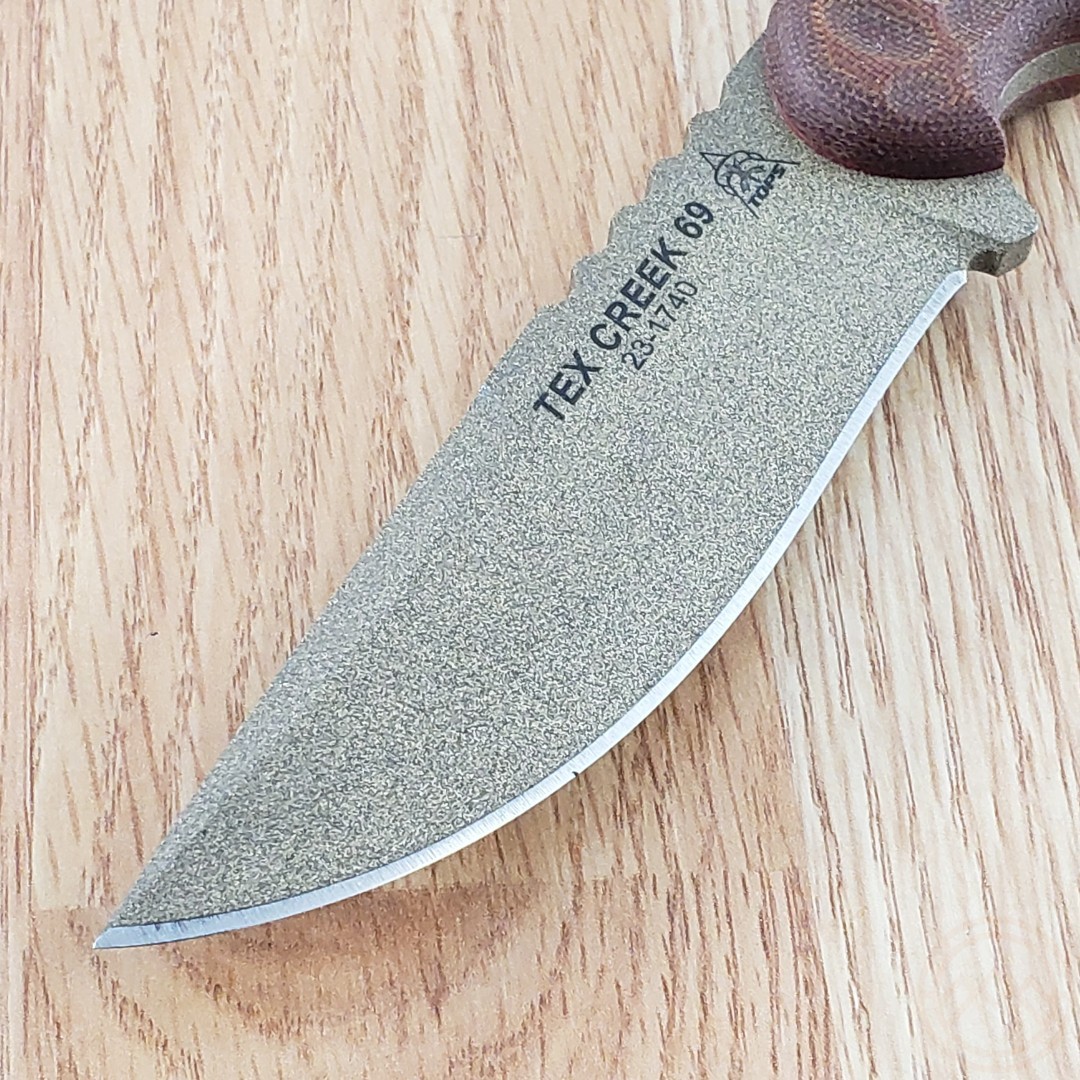TOPS Tex Creek 69 Fixed Knife 4″ 1095 Tool Steel Drop Point Blade Micarta Handle