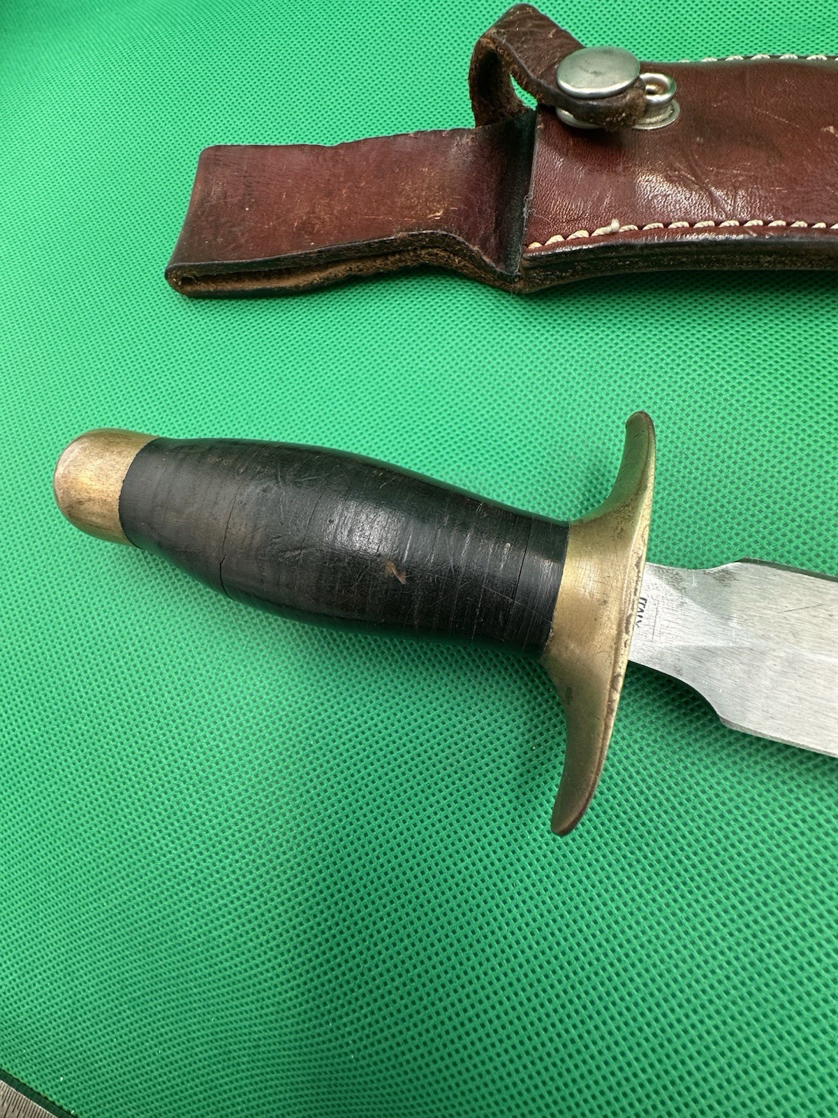 Vintage Italy Stiletto Double Edged Spear Point Fighting Knife With Sheath