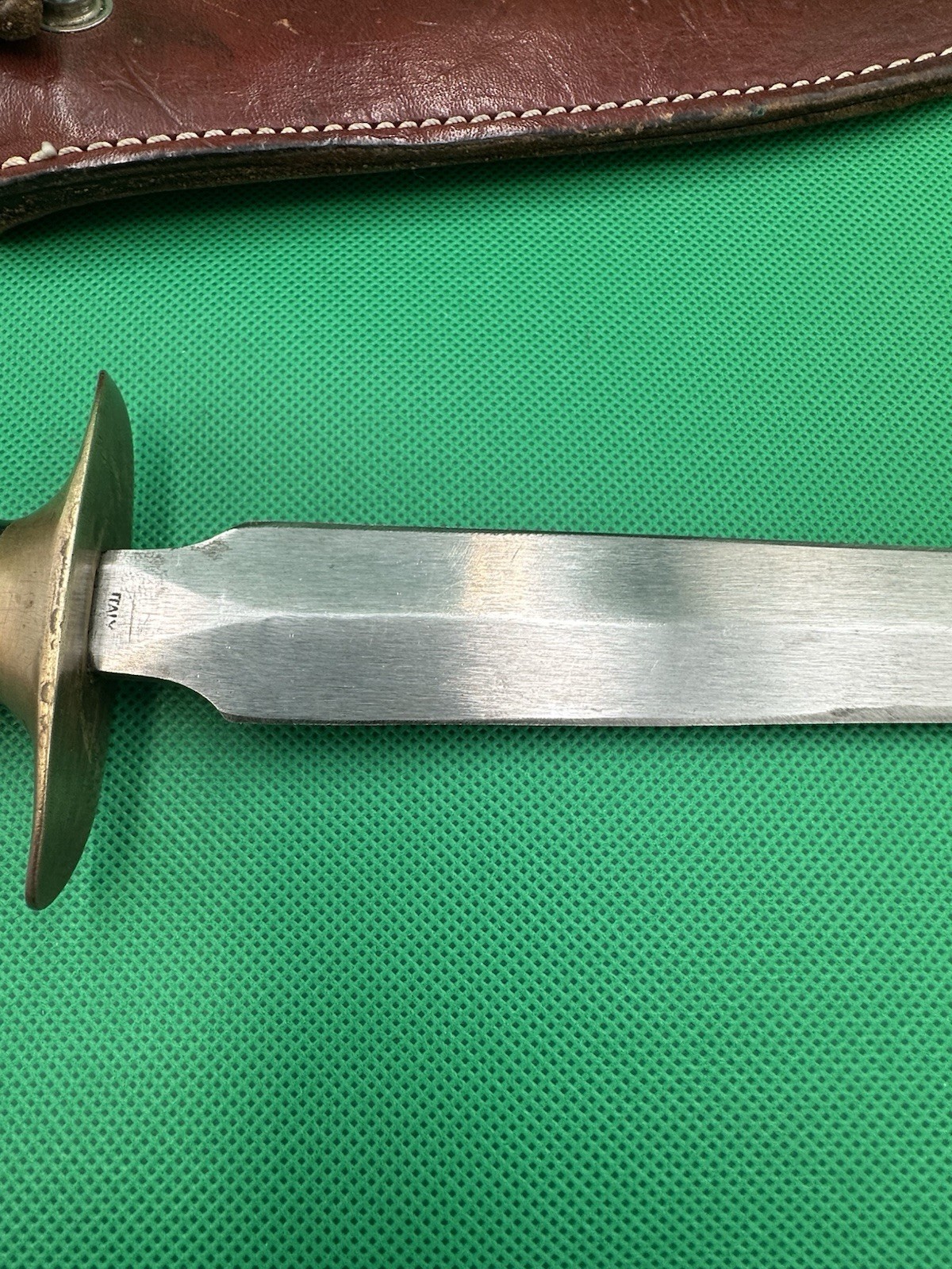 Vintage Italy Stiletto Double Edged Spear Point Fighting Knife With Sheath