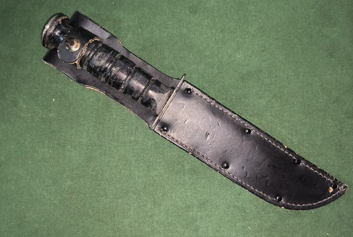 Vintage Knife Genuine USMC #498 + Leather Scabbard Ontario Knife Co OKC USA