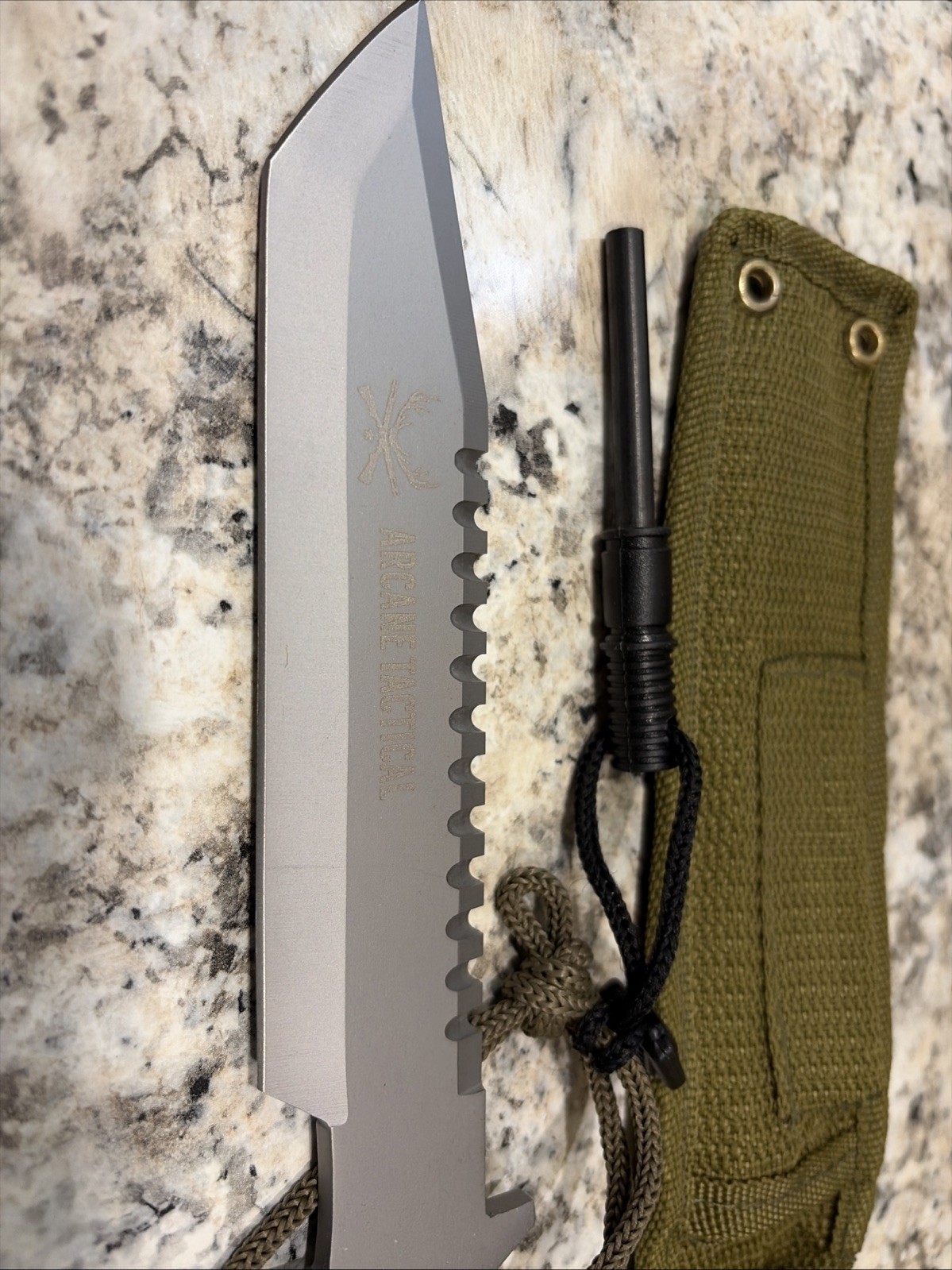 Arcane Tactical Survival Knife Green Sheath And Paracord Handle Flint China