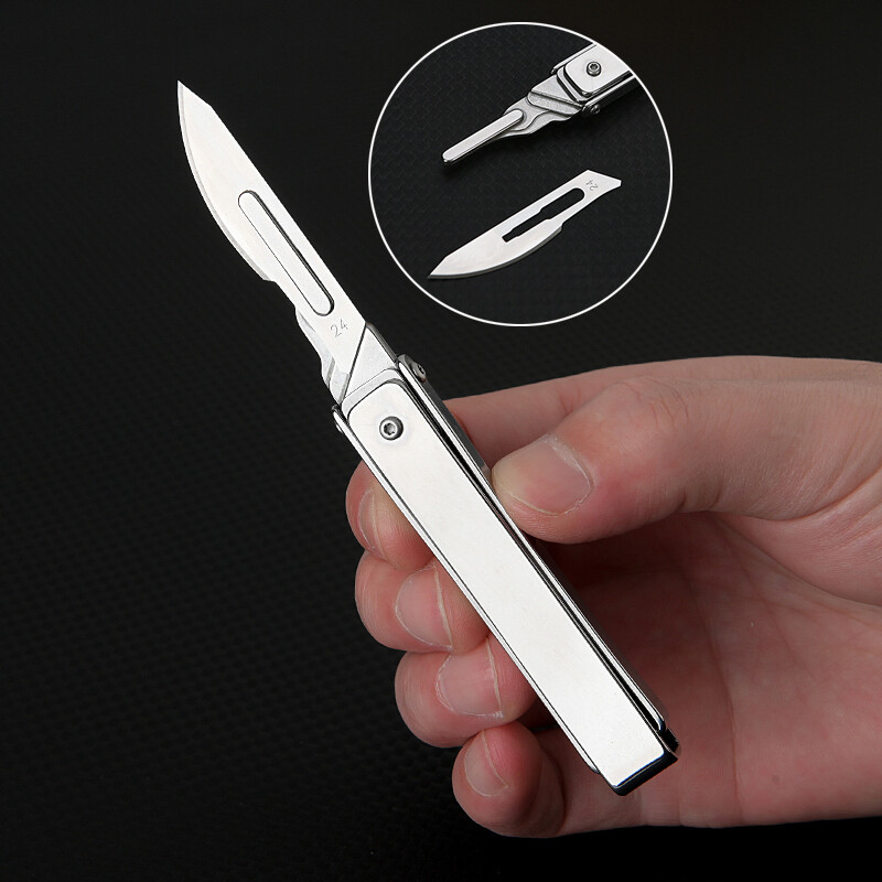 Stainless Steel Folding Blade Knife Keychain Knife with 10 Replacement Blades