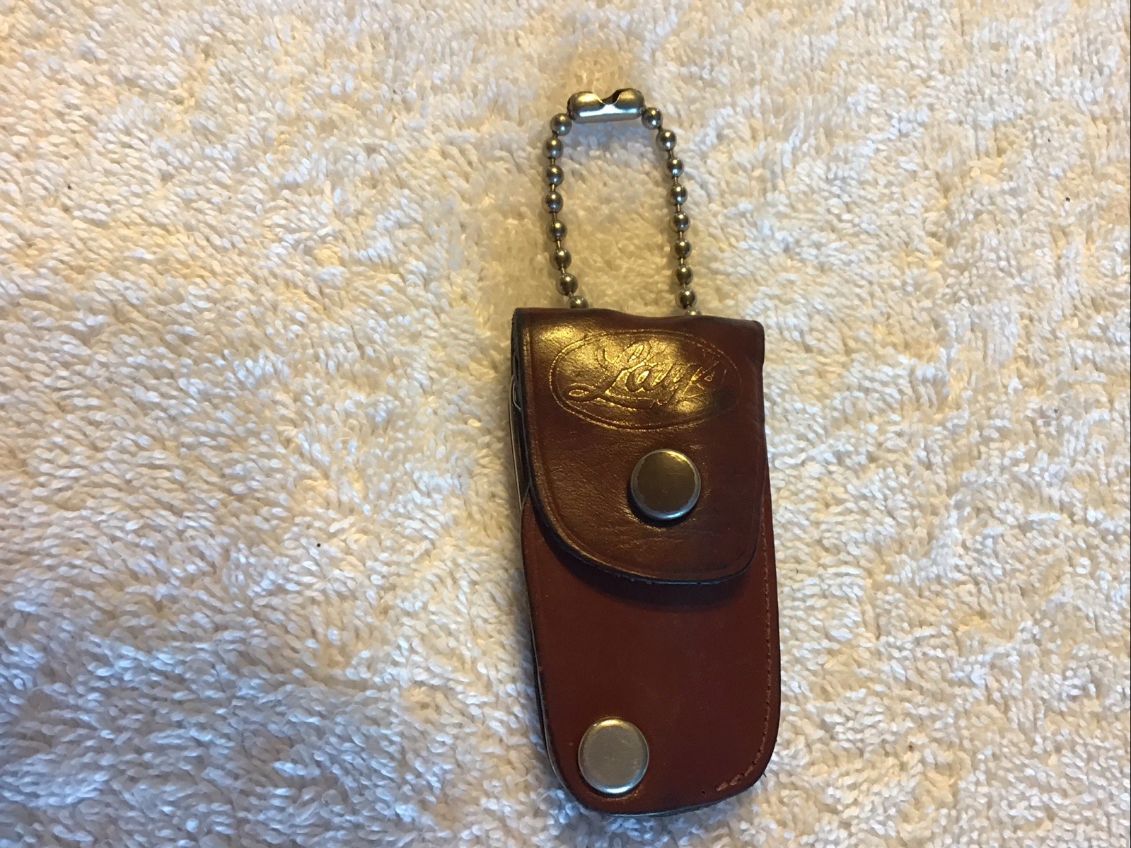 Bassett Pocket Knife Nail File Opener Leather case & Nail clipper Branded “LAYS”
