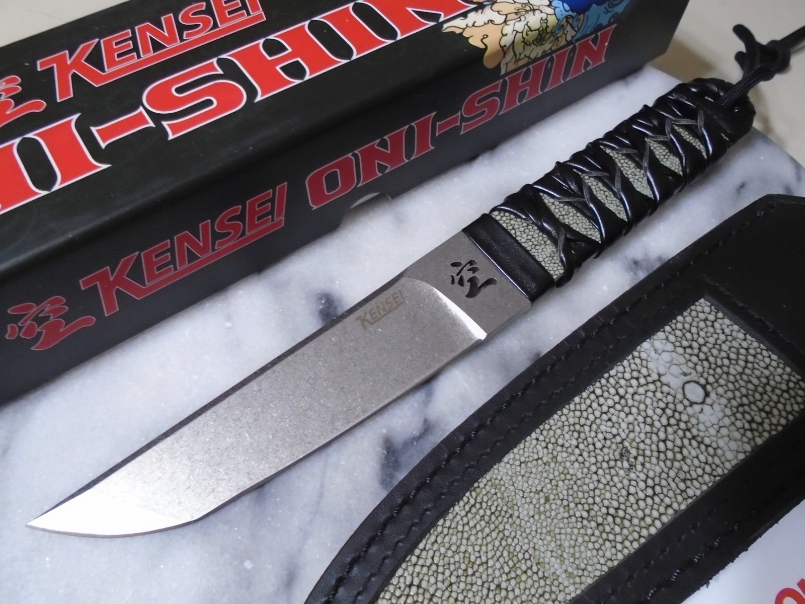 Kensei Oni-Shin Full Tang Japanese Tanto Fixed Blade Knife KE011 Leather Sheath