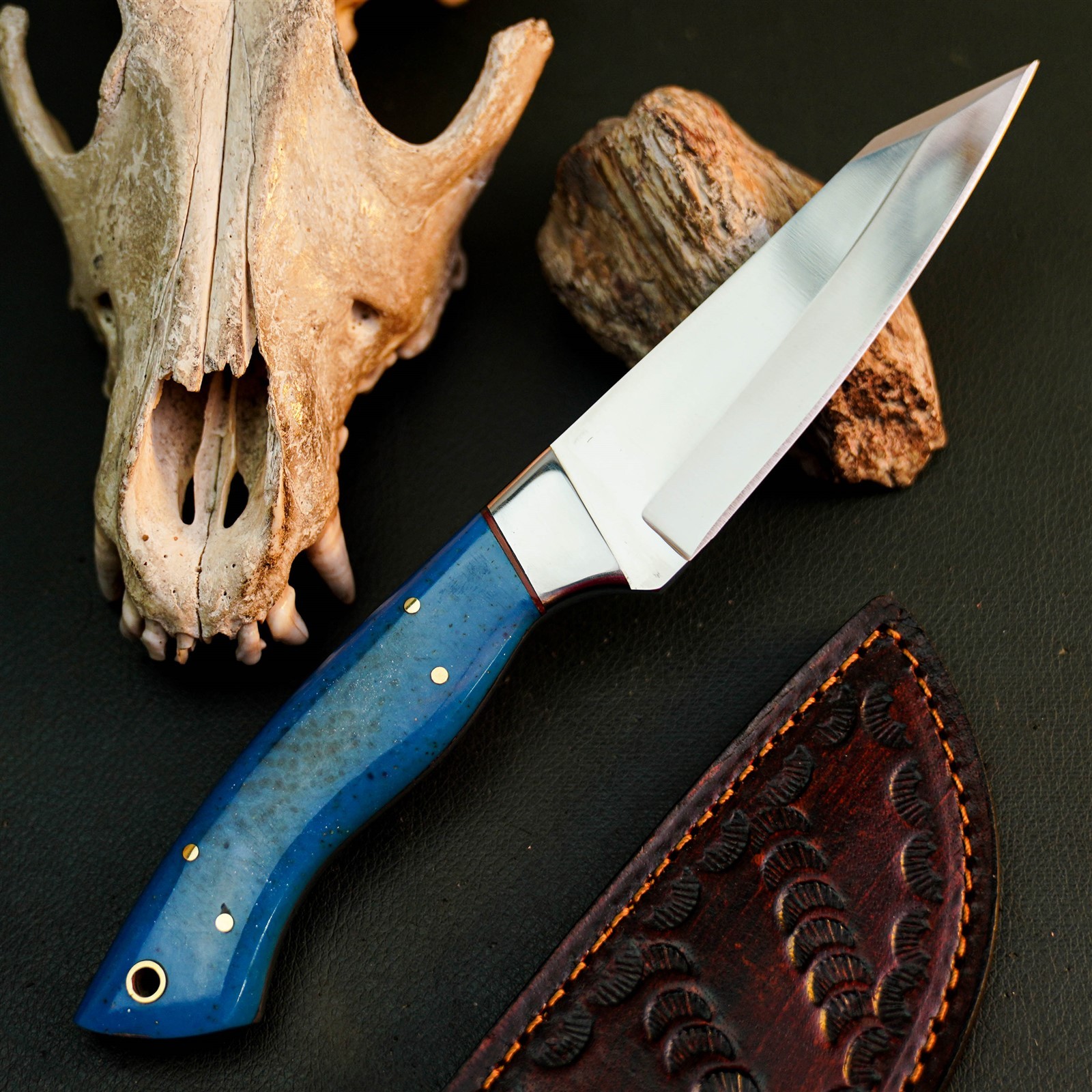 8.7″ Camping Bushcraft Stainless Knife Handmade Full Tang Resin Handle