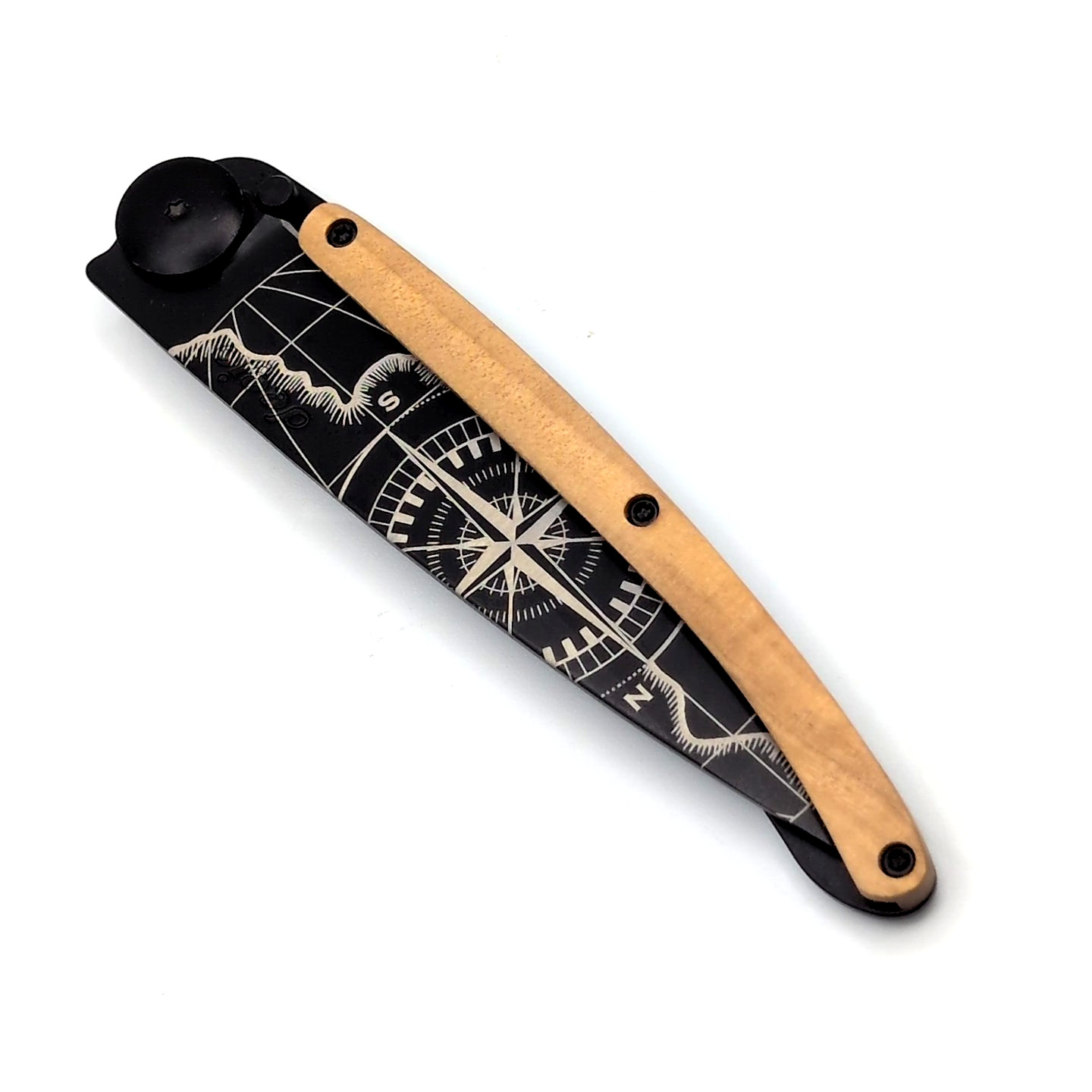 Deejo 37g Black Titanium | Terra Incognita | Juniper Wood Handle | 3.75″ Blade