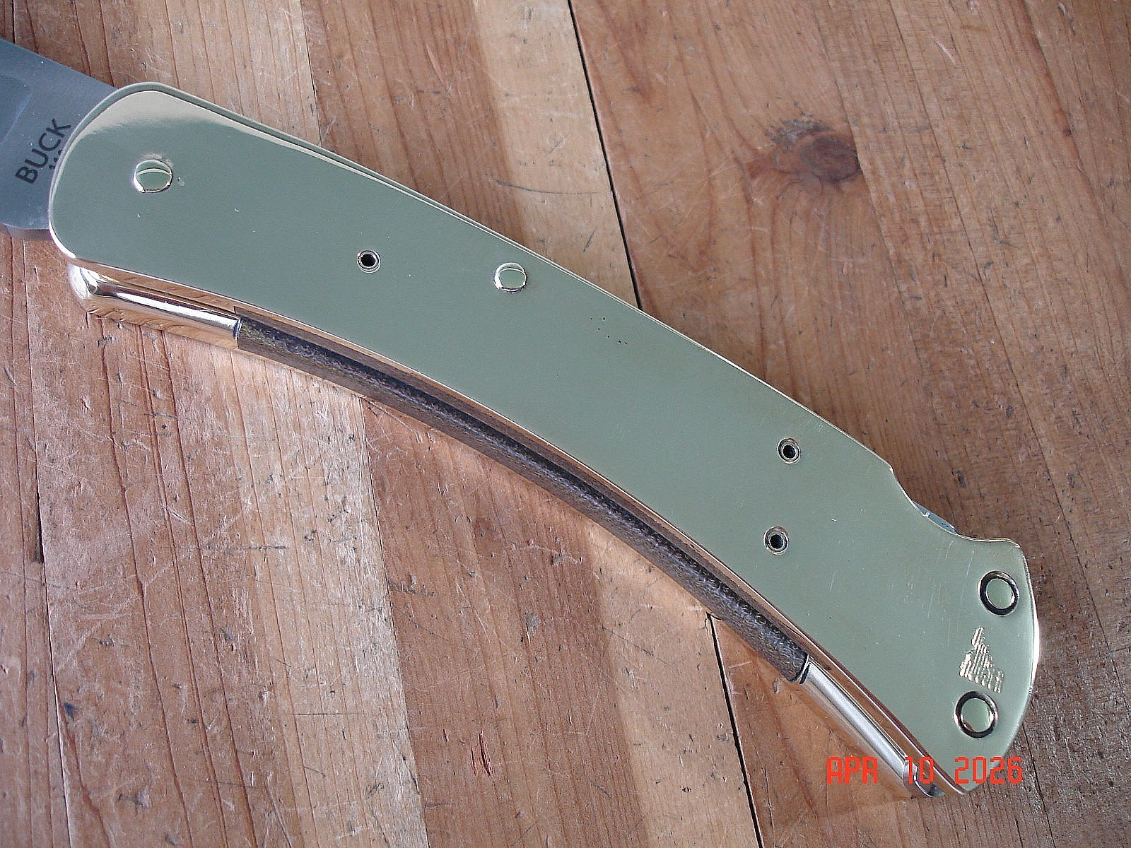 JOE HOUSER CUSTOM BUCK KNIFE 110 HUNTER BRASS INSIDE OUT DP 2024 BOS S30V BLADE