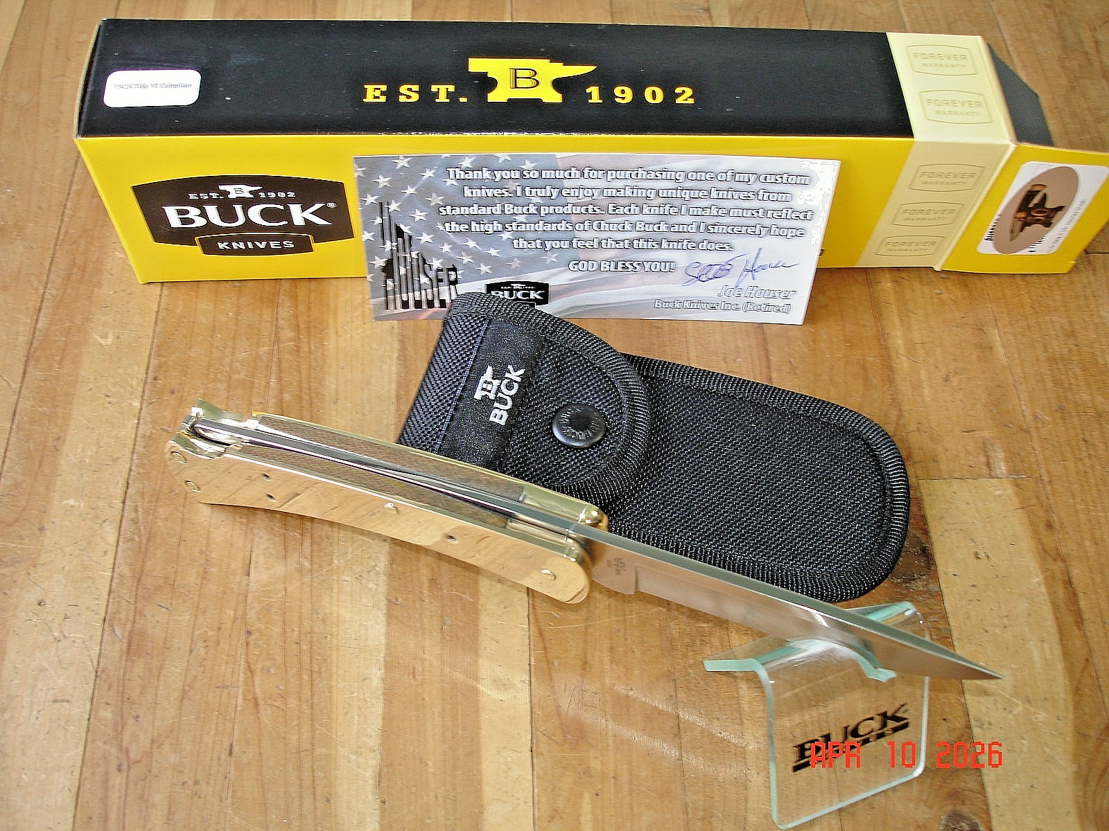 JOE HOUSER CUSTOM BUCK KNIFE 110 HUNTER BRASS INSIDE OUT DP 2024 BOS S30V BLADE