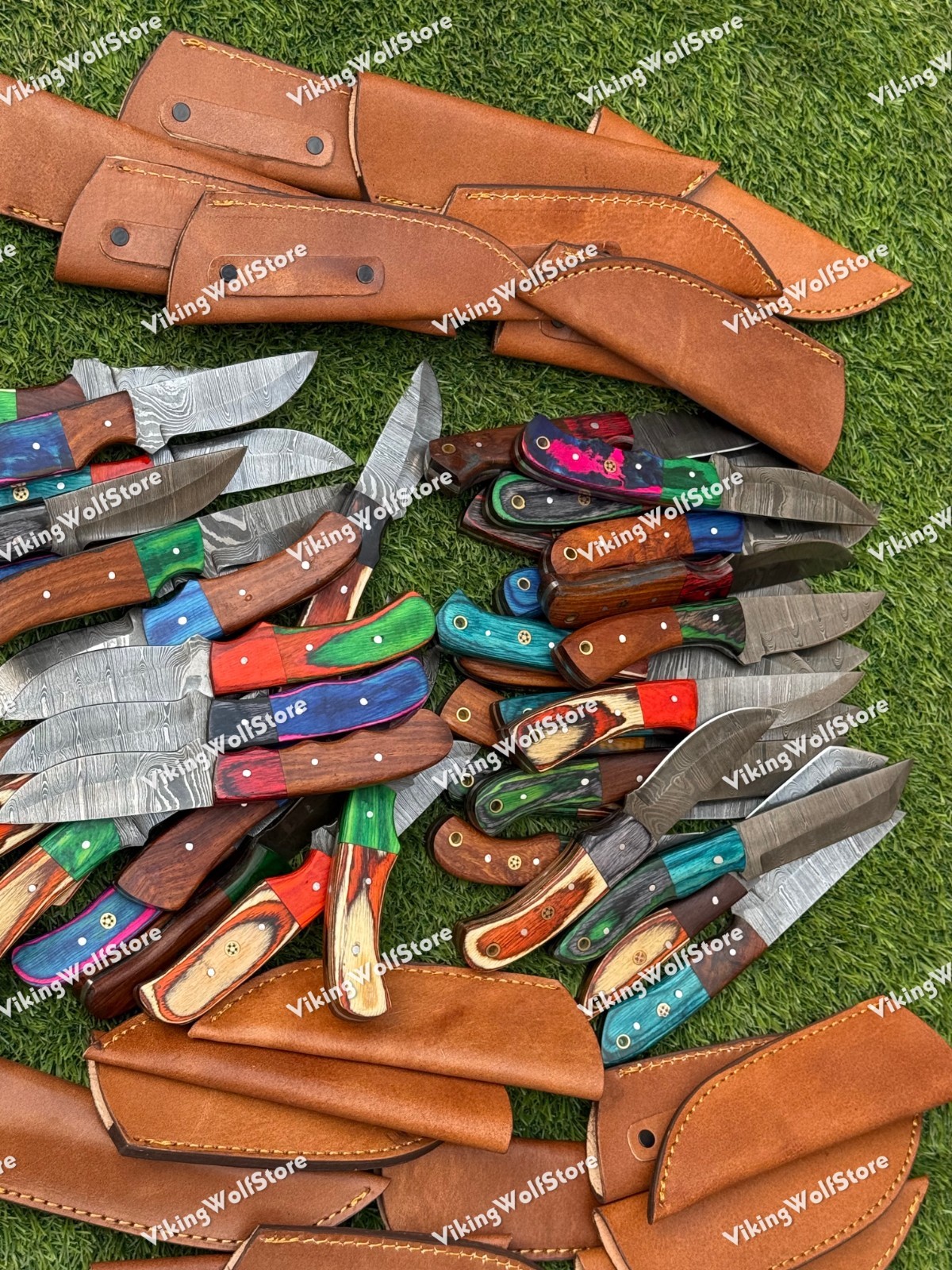 Lot of 20 Custom Handmade Damascus Steel 8″ Full Tang Skinner Hunting Knifes US.