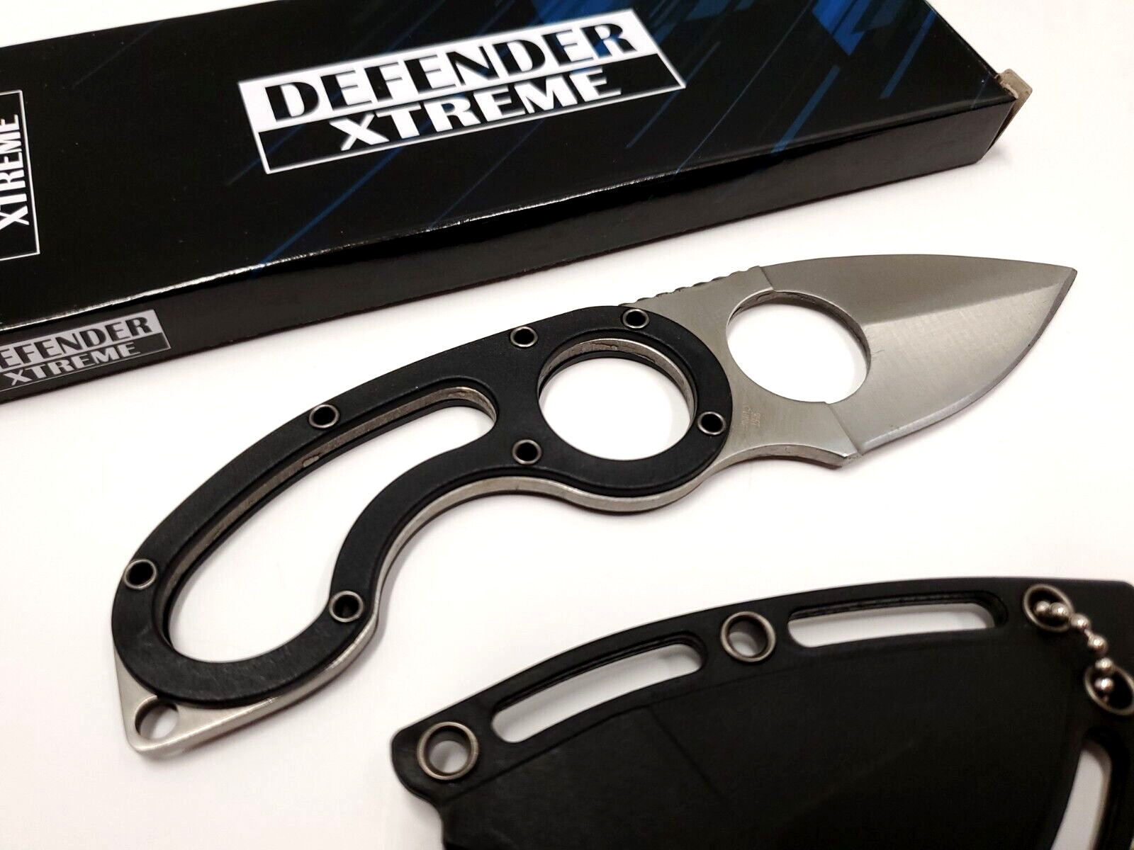 Concealed Carry Full Tang Fixed Blade Boot Neck Knife w/ Finger Hole EDC Sheath
