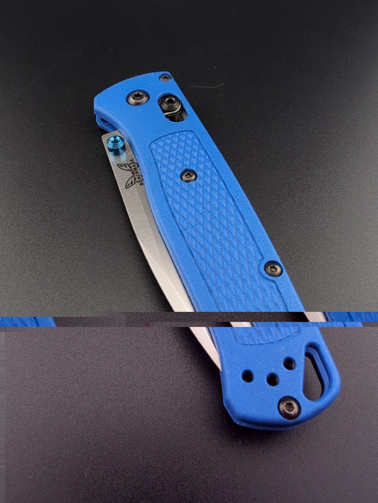 Benchmade – 535 Bugout – Blue Grivory Handles S30V Plain Satin Blade – BS-155