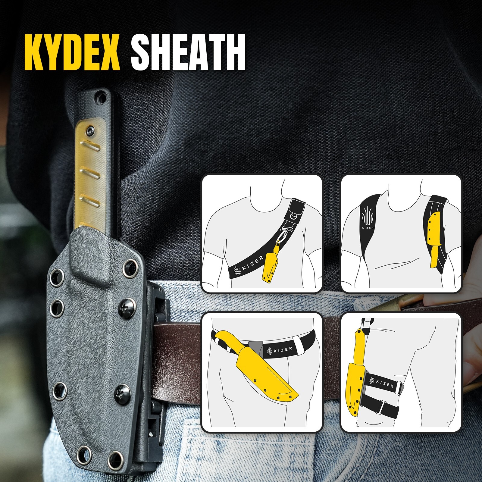 Kizer Smolt Drop Point Pocket Fixed Knife 3V Blade G10 Handle + Sheath 1063A4