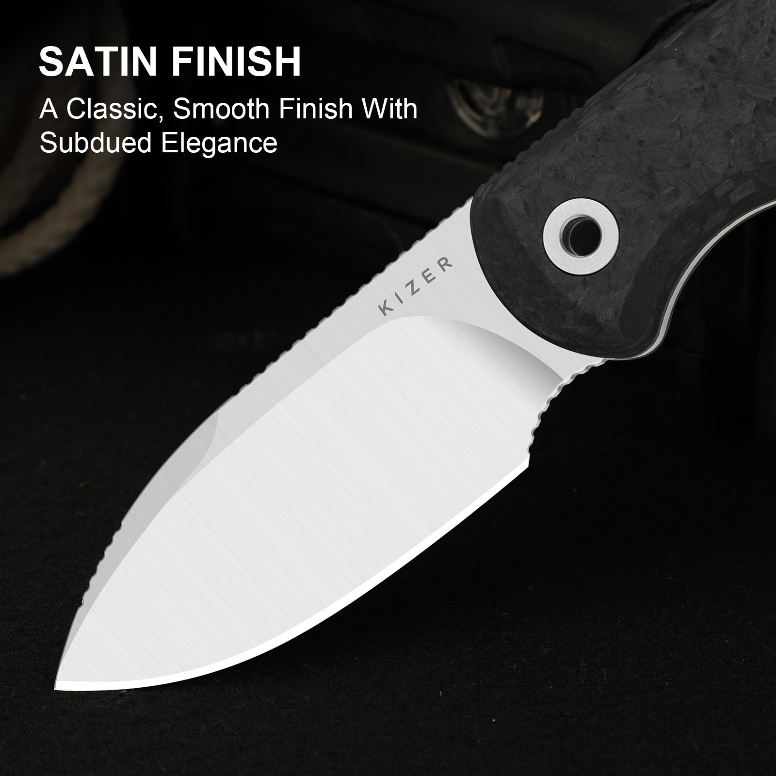 Kizer Drop Bear Fix Drop Point Fixed Knife M390 Blade Carbon Fiber Handle+Sheath