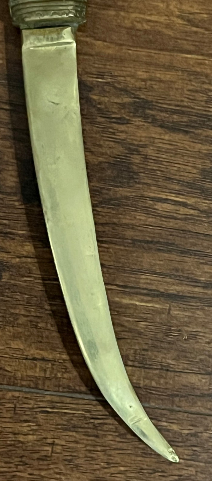 Vintage Middle Eastern Brass Dagger With Carved Sheath Letter Opener