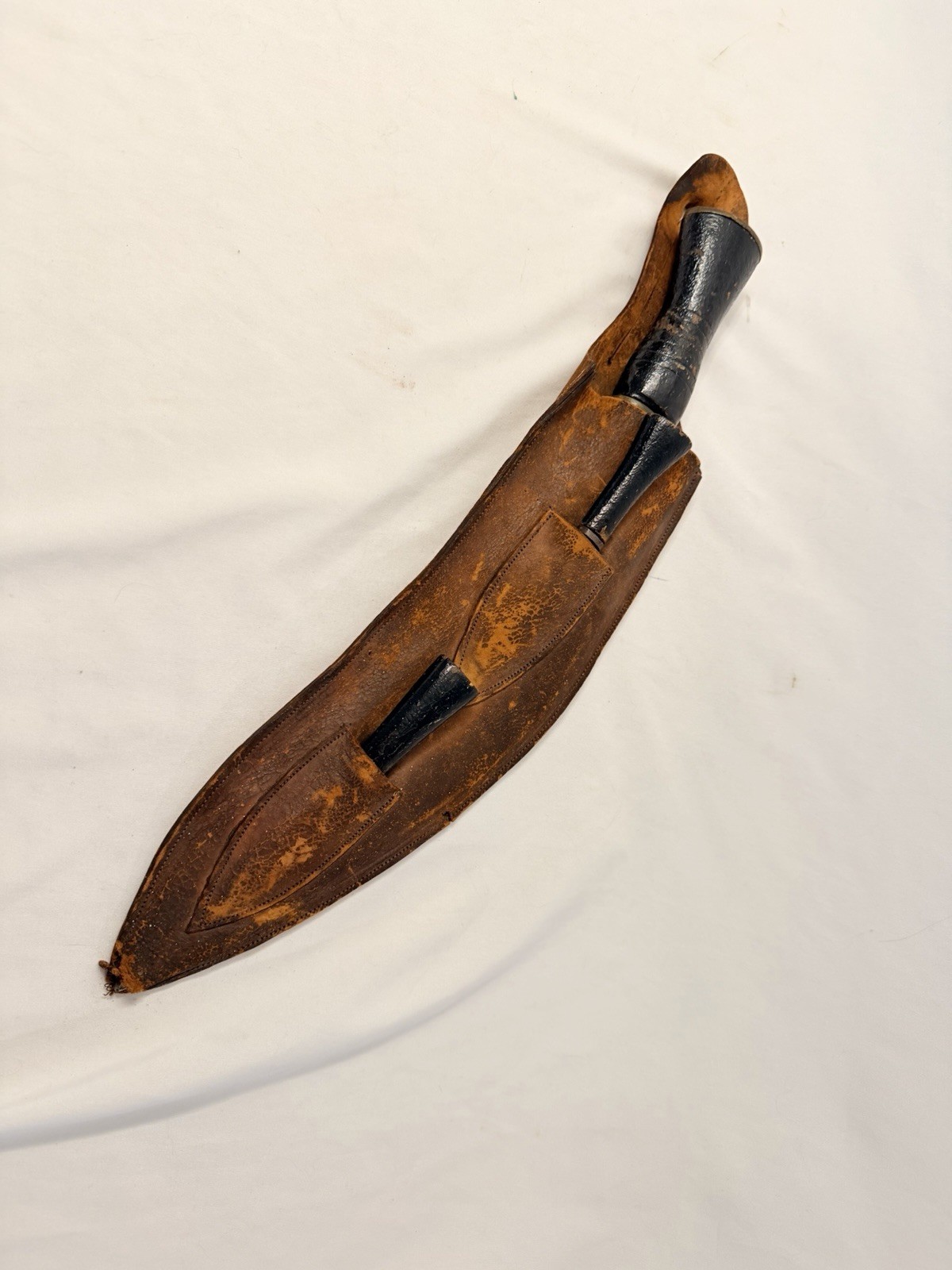 Old Vtg India Indian Army Kukri Gurkha Fighting Knife Blade Set Of 3 W/Scabbard
