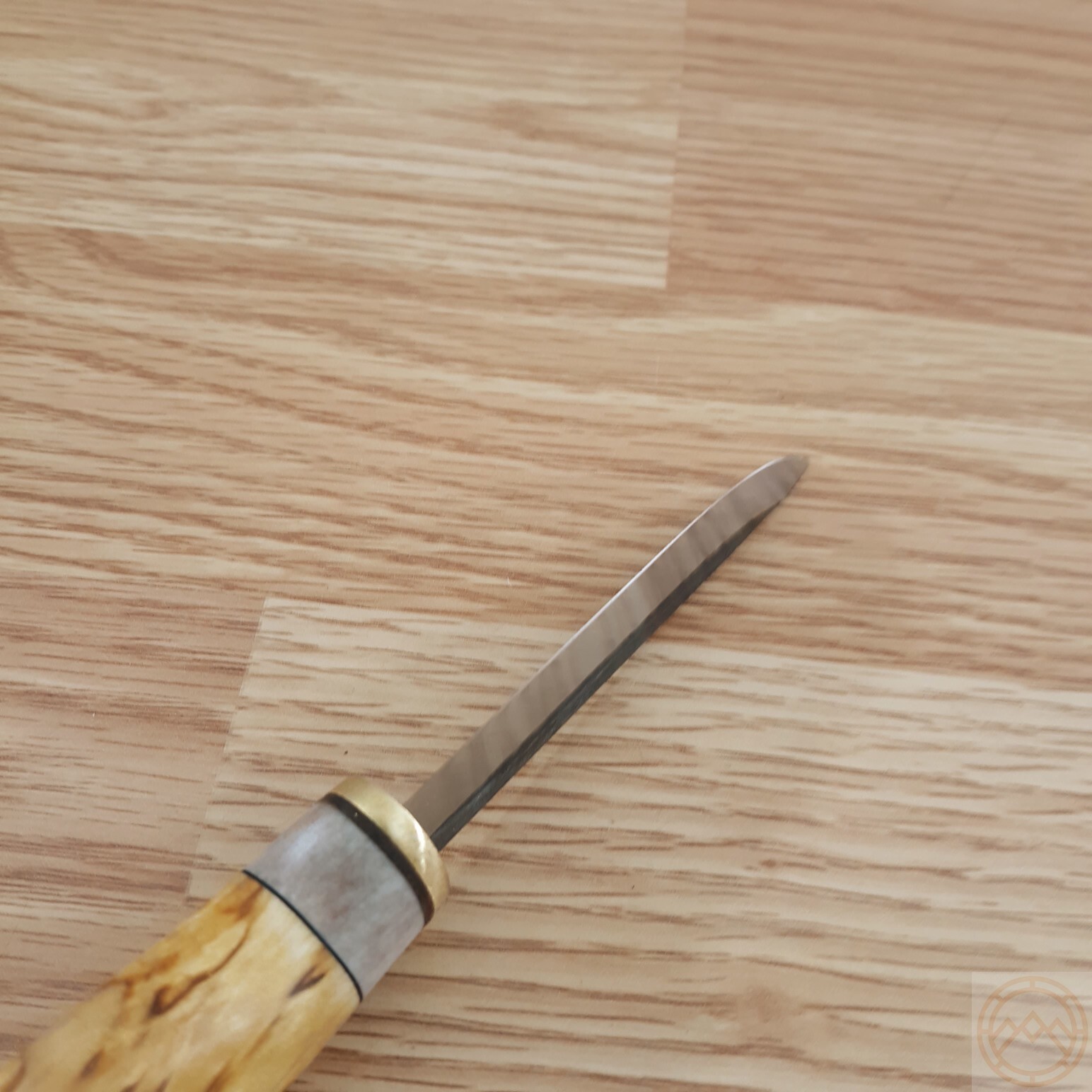Wood Jewel Vuolu Fixed Knife 3.25″ Carbon Steel Blade Curly Birch/Horn Handle
