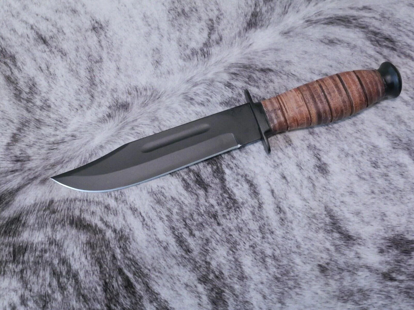12″ Kbar Style Survival Combat Knife Military Marines Black Blade Leather Handle