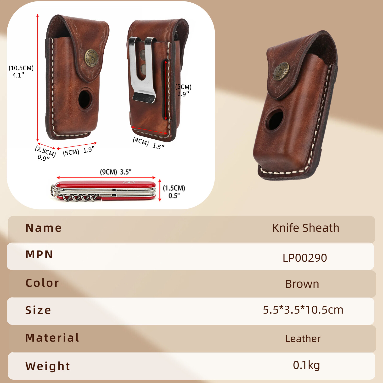 TOURBON Leather Folding Knife Sheath Pocket Knives Case Belt Clip on Pouch