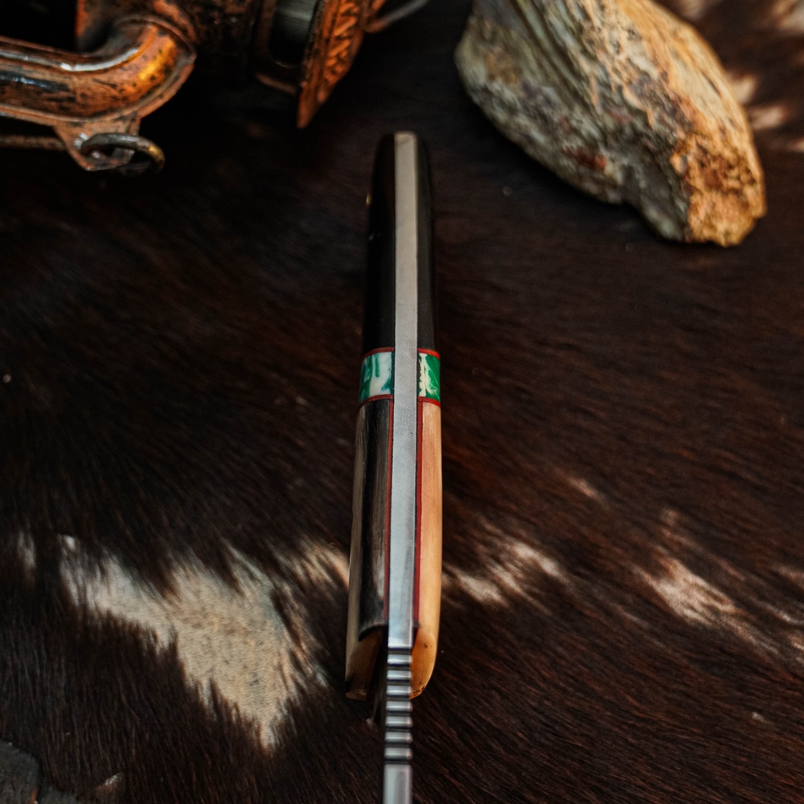 8.7″ Clip Point Knife Damascus Hunting EDC Full Tang Blade Hybrid Handle