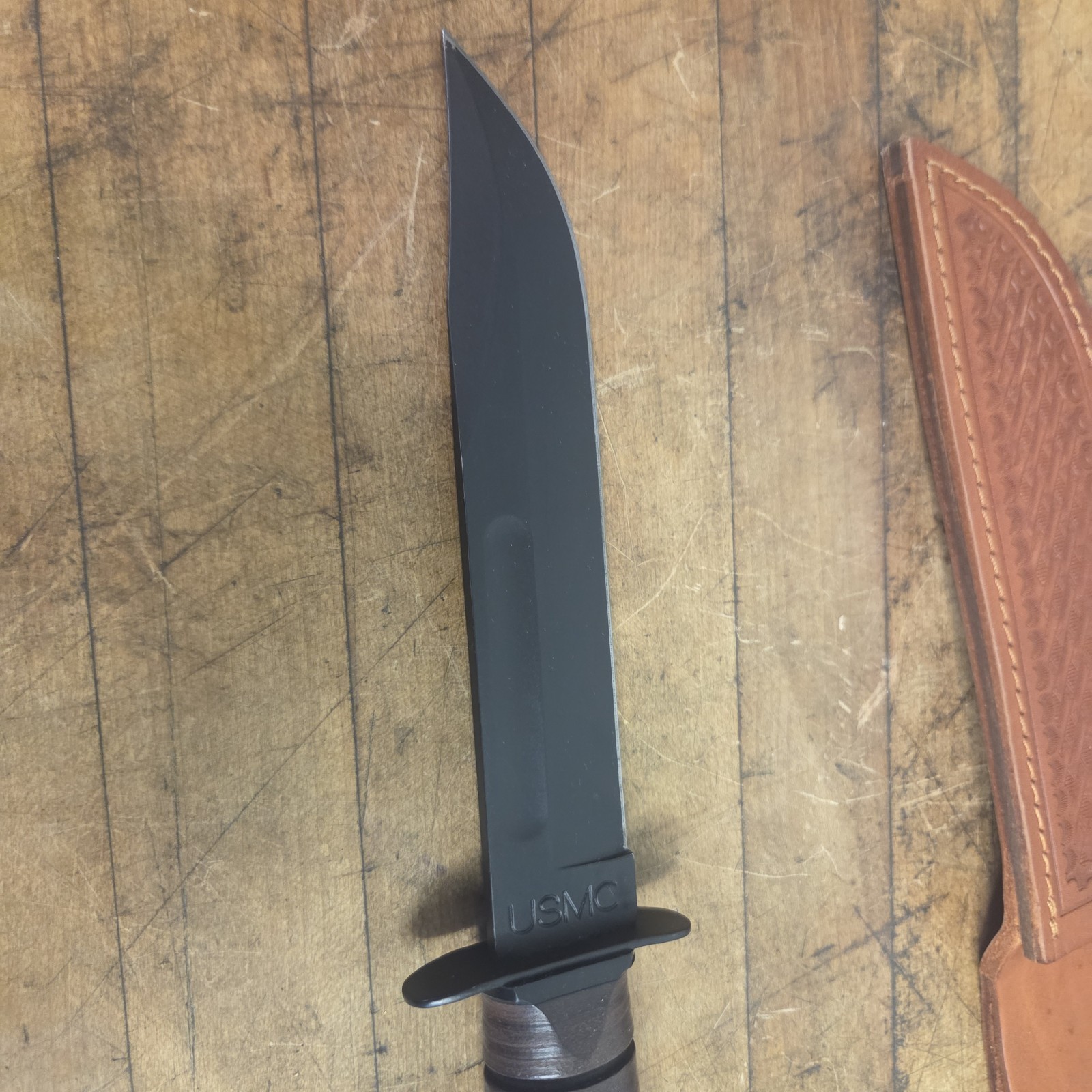 KaBar 1217 Fighting/Combat Knife USMC Leather Sheath Straight Edge