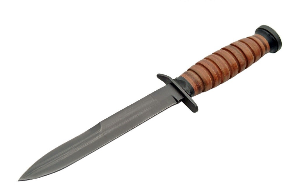 WWII Trench Fighting KA Knife Reproduction w/ Sheath & Belt Bar, Leather Handle