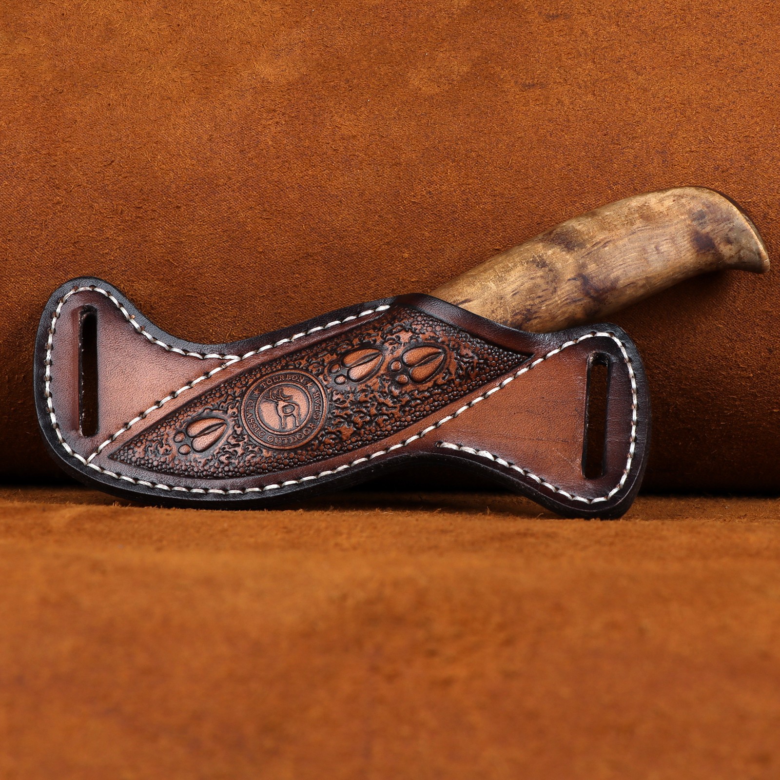 TOURBON Leather Fixed Blade Knife Sheath Slanted Pancake Belt Holster Hunting US