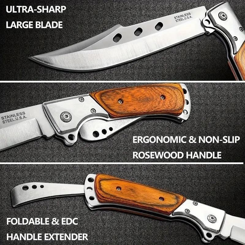 Large Folding Knife Wood Handle High Hardness Portable Outdoor Camping Utility