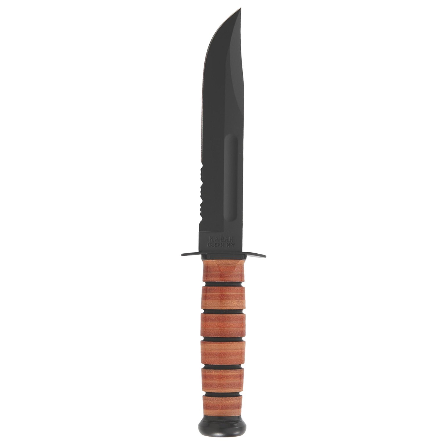 KA-BAR US Army 7″ Fixed Blade Knife, Serrated Leather Handle, Brown Sheath #1219