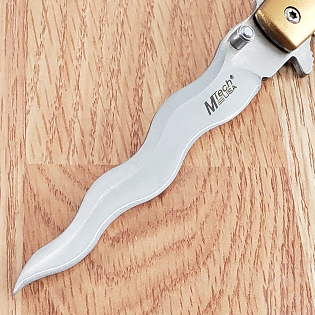 MTech Spring Assisted Folding Knife 4″ 3Cr13MoV Steel Wavy Blade Aluminum Handle