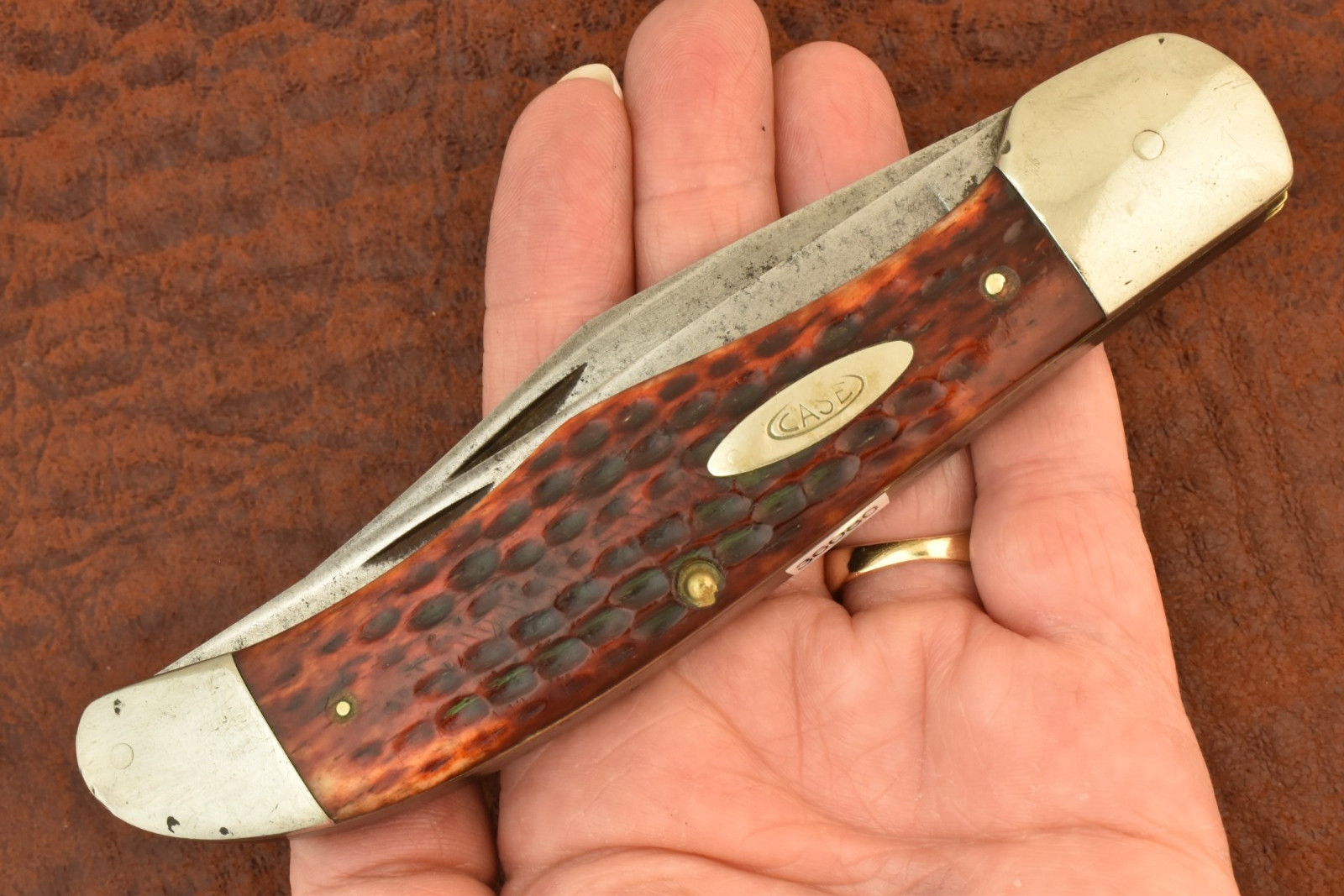 VINTAGE CASE XX 1940-1964 RED BONE JUMBO FOLDING HUNTER KNIFE 6265 SAB (36080)