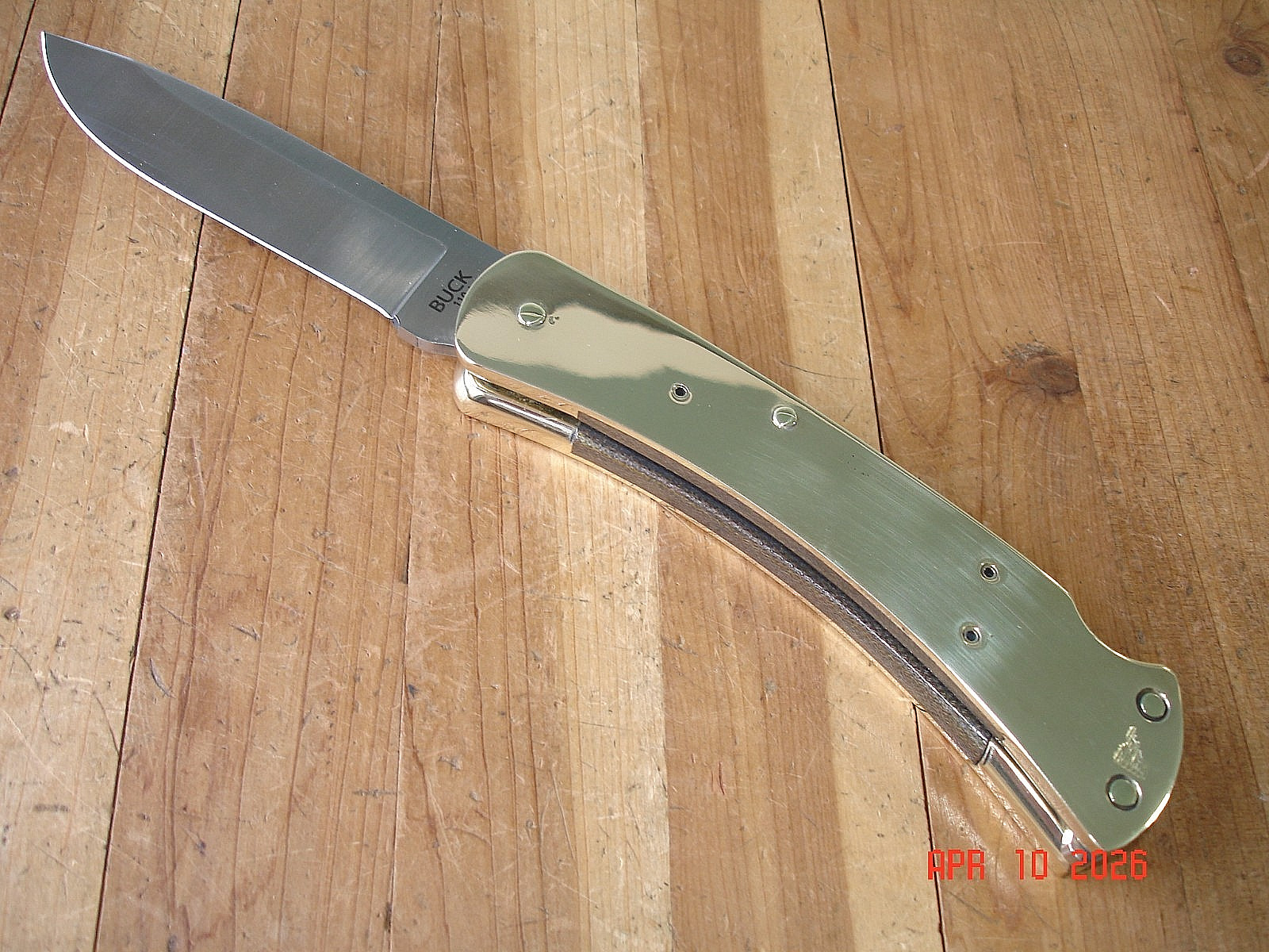JOE HOUSER CUSTOM BUCK KNIFE 110 HUNTER BRASS INSIDE OUT DP 2024 BOS S30V BLADE