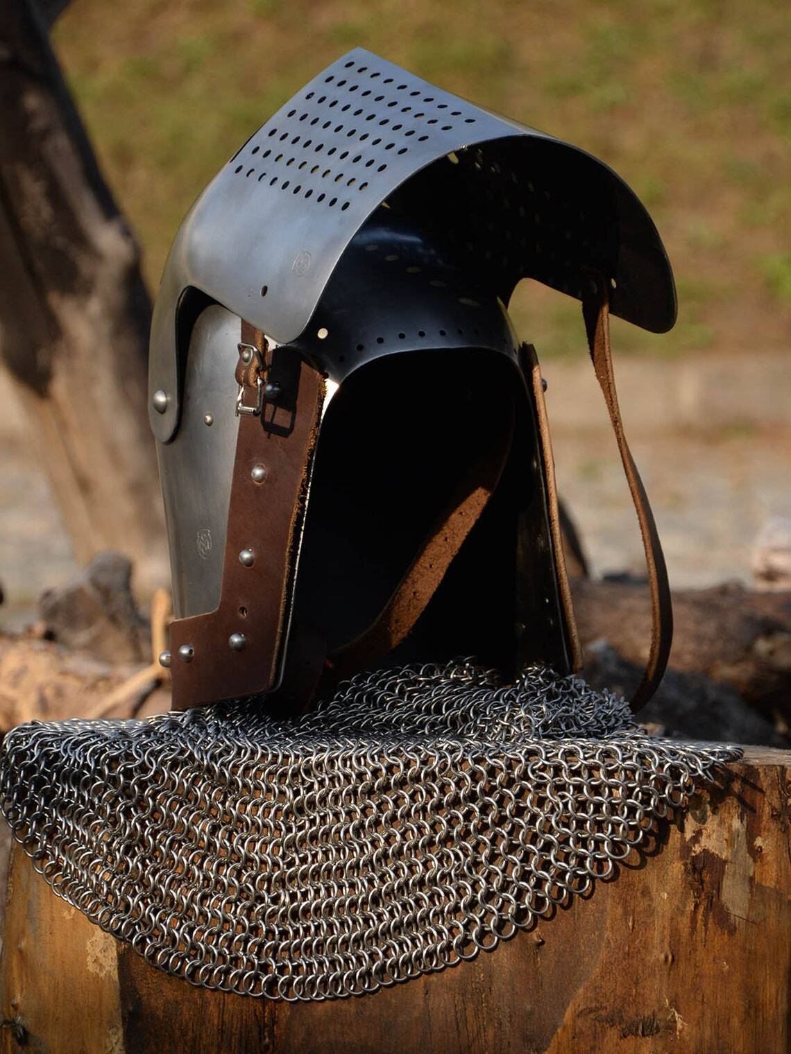 Knight Costume Bascinet Medieval French Knight Helmet Combat SCA Battle Ready