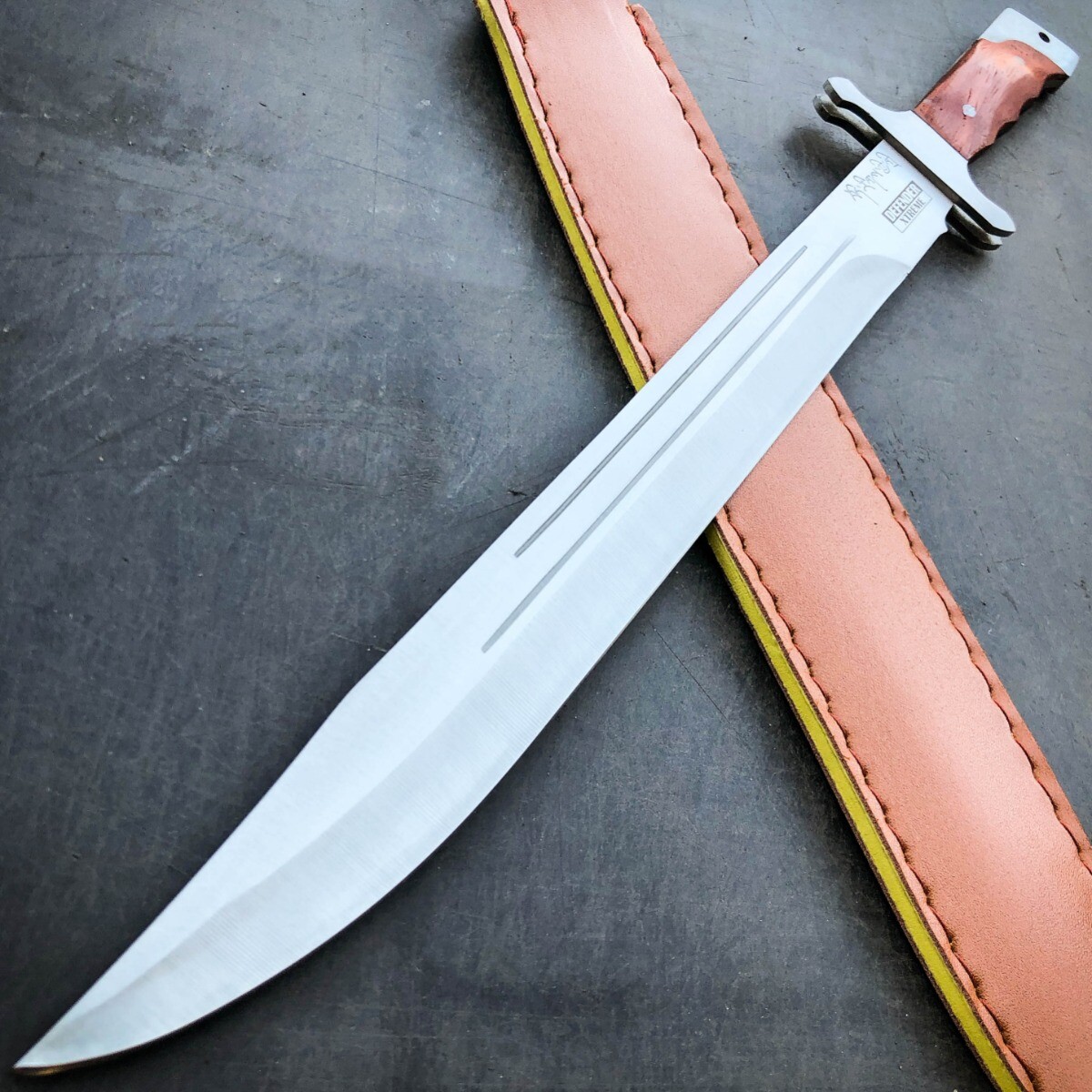 18″ Tactical Stainless Steel Full Tang Fixed Blade Sword Machete w/ Wood Handle