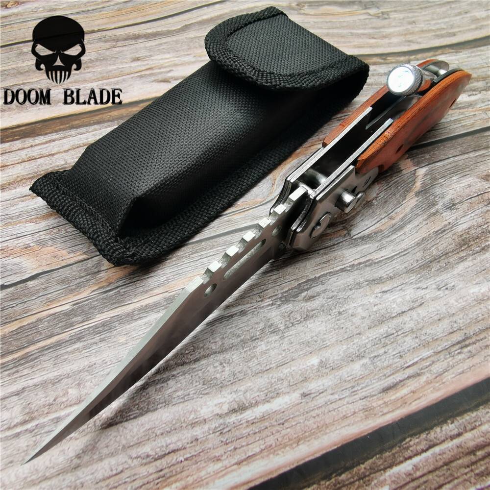 Assisted Blade Knives Pocket Tactical Folding Blade Knife Survival Hunting LED