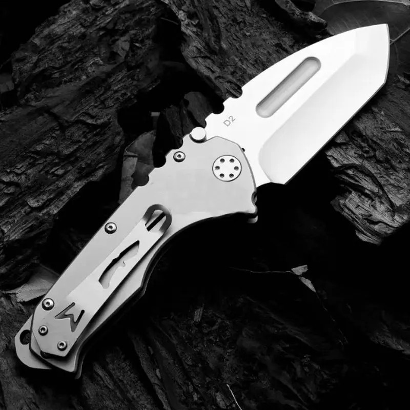 Heavy Duty Silver Folding Blade Tactical Knife D2 Blade Pocket EDC Knife 60HRC