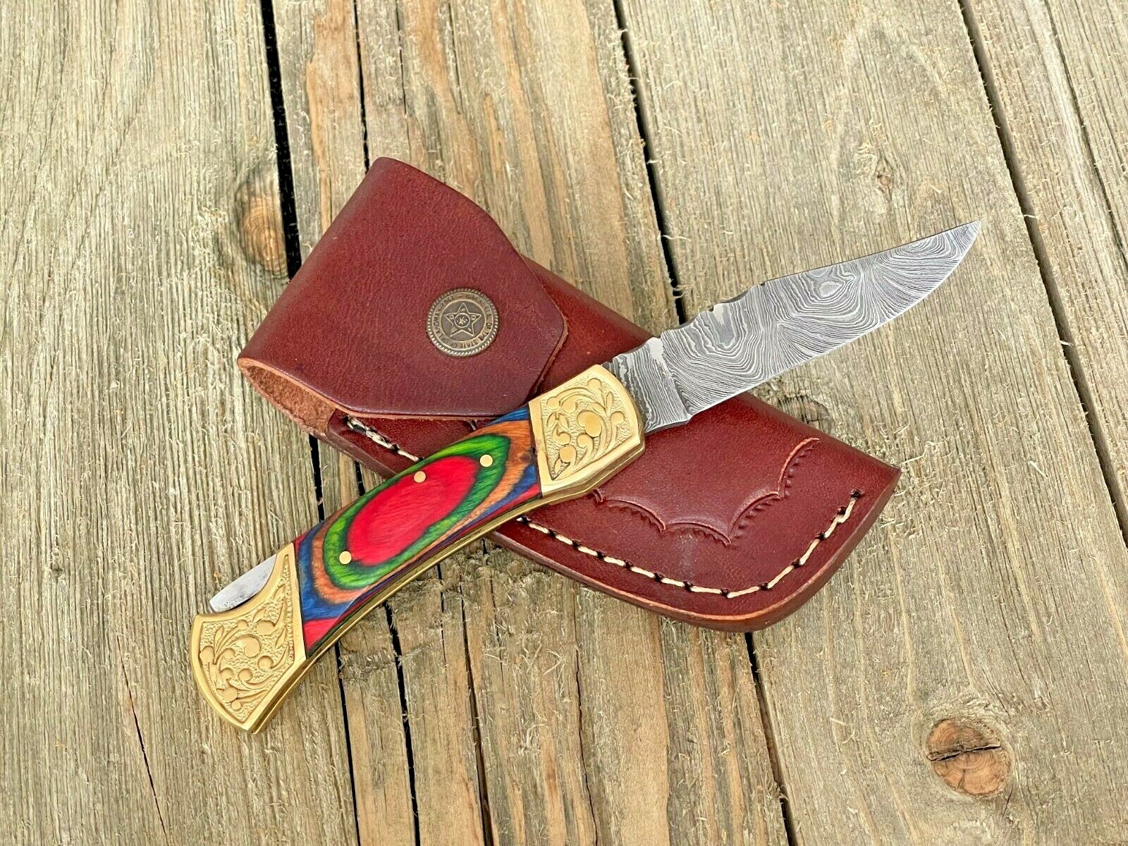 Handmade Damascus Folding Pocket Knife With Small Defects 6.5″ (See Description)