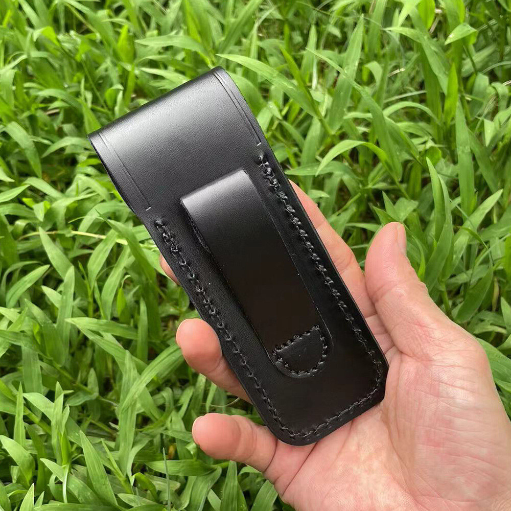 5″ Vintage Black Leather Sheath Pouch for 110 Pocket Folding Knife