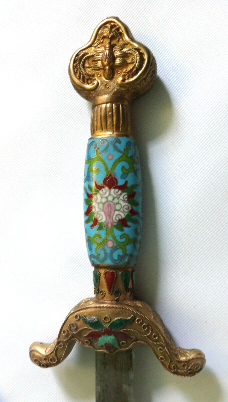 Antique Chinese Sword Jian Jade Tai Chi Cloisonne Enamel Sheath Scabbard