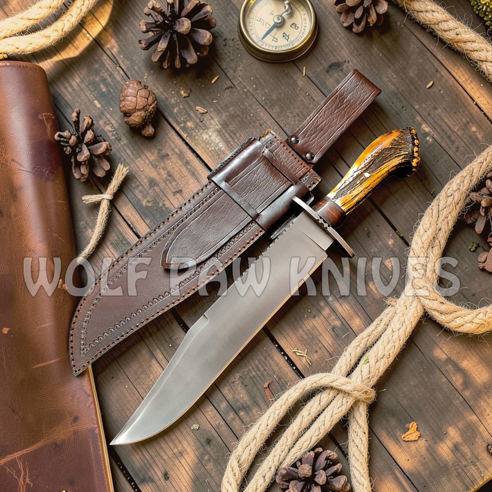 Handmade Hunting Bowie Knife | Carbon Steel Blade with Stag Antler Duty Paid USA
