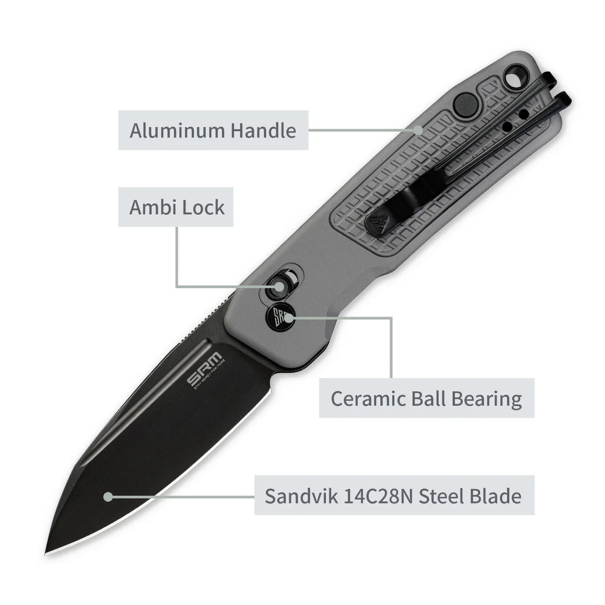 SRM Knives Scout Folding Knife 2.75″ 14C28N Sandvik Steel Blade Gray G10 Handle